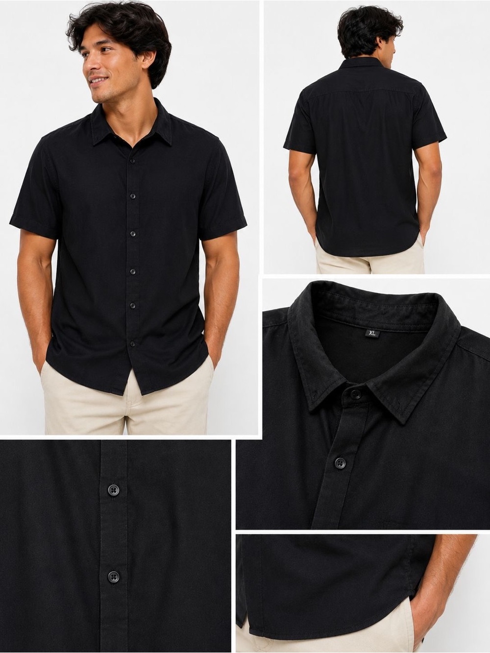 Men's Black Short-Sleeve Button-Down Shirt - Casual Classic